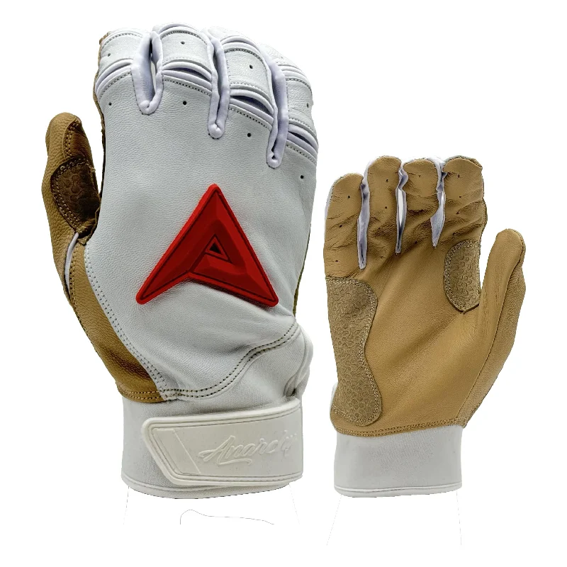 Anarchy Grindstone Short Cuff Batting Glove - White/Tan/Red