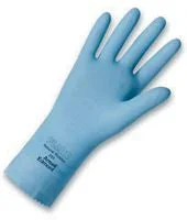 Ansell FL100 Sky Blue Unsupported 17 Mil Natural Latex Cotton Flock-Lined Glove With Pattern Grip And 12" Pinked Cuff