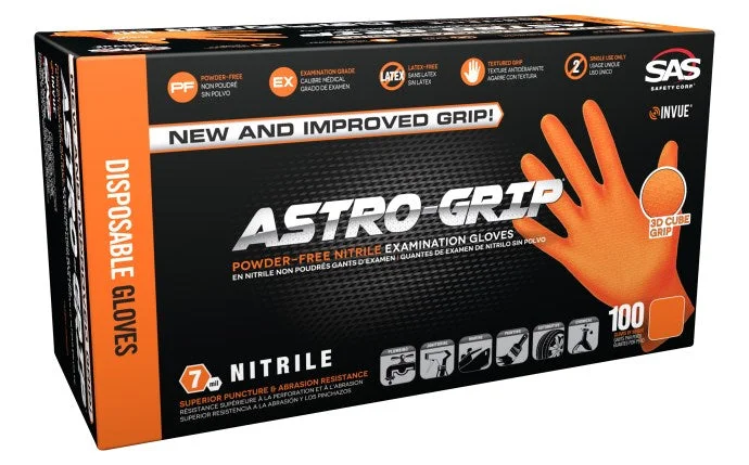 Astro Grip Powder-free 7 mil Nitrile Orange Hi-Visibility Glove - Case