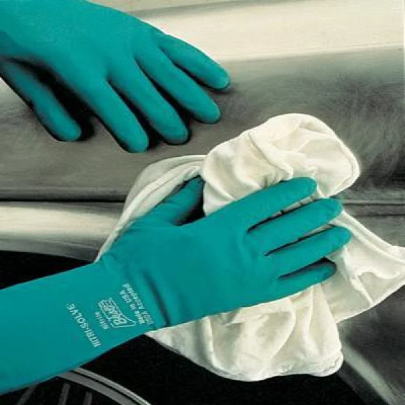 Best Green Nitri-Solve 13" Flock Lined 15 mil Unsupported Nitrile Gloves Bisque Finish And Gauntlet Cuff (Chlorinated)