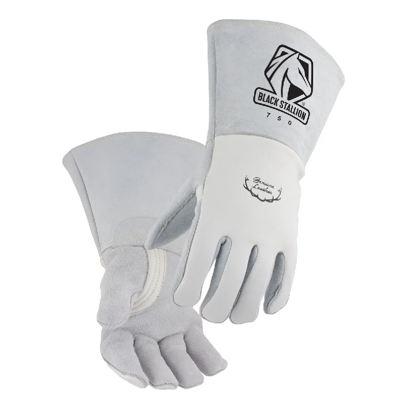 Black Stallion Pearl White Elkskin Stick Glove w/ Nomex Lined Back - 750