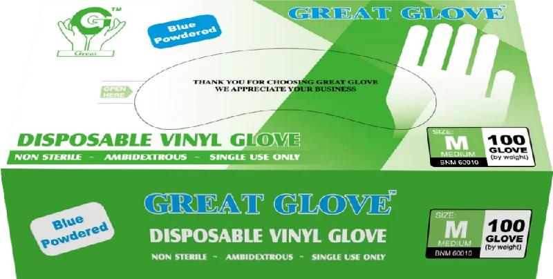 Great Glove - Blue Vinyl General Purpose Powdered Disposable Gloves - Case