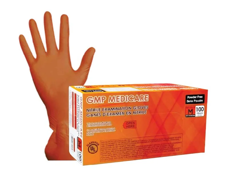 Care On - Nitrile Exam Powder-Free Gloves, ORANGE - Case - NFPA Compliant