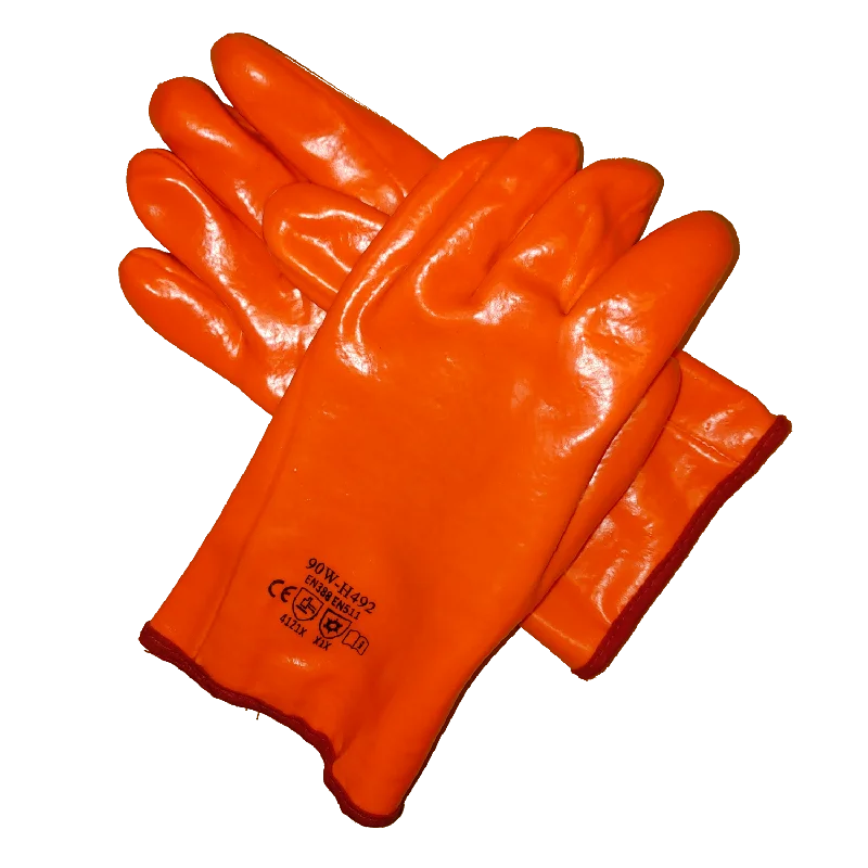 Chemical Resistant Gloves, Orange PVC Coated, 12" Gauntlet Cuff