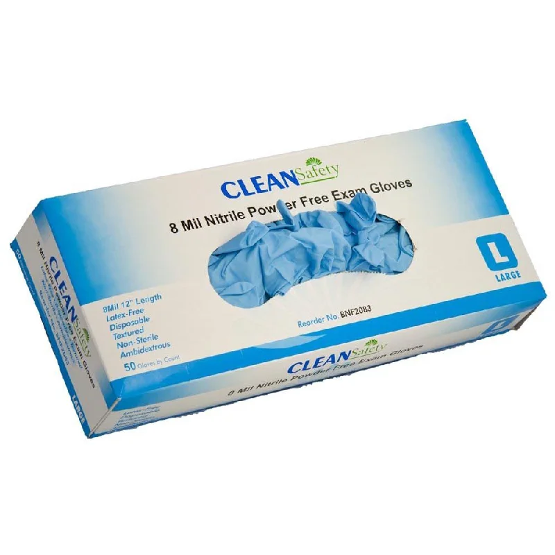 Clean Safety -  8 mil. Nitrile Powder-Free Gloves - Case