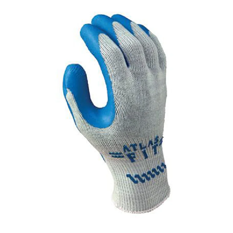 SHOWA Best Glove Size 8 Atlas Fit 300 10 Gauge Light Weight Abrasion Resistant Blue Natural Rubber Palm Coated Work Gloves With Light Gray Cotton And Polyester Liner And Elastic Knit Wrist