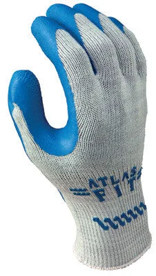 SHOWA Best Glove Size 10 Atlas Fit 300 10 Gauge Light Weight Abrasion Resistant Blue Natural Rubber Palm Coated Work Gloves With Light Gray Cotton And Polyester Liner And Elastic Knit Wrist