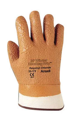 Ansell Size 10 Orange Winter Monkey Grip Textured Jersey Lined Cold Weather Gloves With Wing Thumb, Safety Cuff, Vinyl Fully Coated, Foam Insulation And Raised Finish