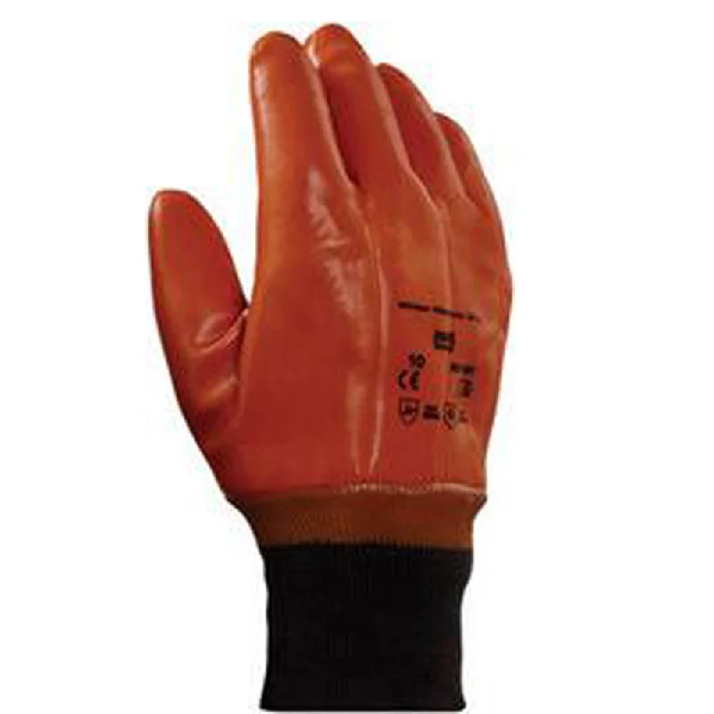 Ansell Size 10 Brown Winter Monkey Grip Jersey Lined Cold Weather Gloves With Wing Thumb, Knit Wrist, PVC Fully Coated And Foam Insulation