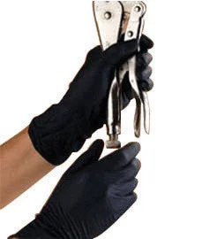 High Five Small Black 9.6" Onyx 3.5 mil Latex-Free Nitrile Ambidextrous Non-Sterile Exam Grade Powder-Free Disposable Gloves With Textured Finger Tip Finish And Beaded Cuff