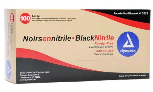 Dynarex - Powder-Free Heavy-Duty Black Nitrile Exam Gloves - Box