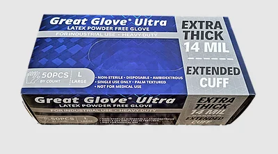 GD CARE 12” 14mil Navy Blue Latex Powder Free Gloves - CASE