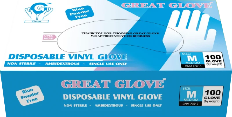 Great Glove - Blue Vinyl General Purpose Powder-Free Disposable Gloves - Box