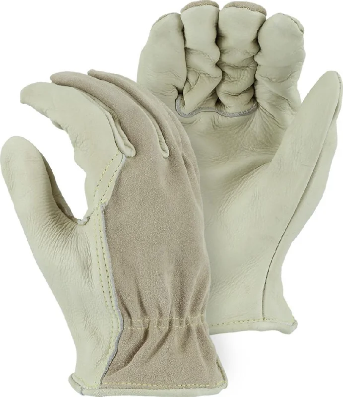 Majestic 1551 B Grade Grain Cowhide Split Wing Thumb Drivers Gloves (One Dozen)