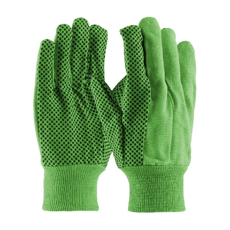 PIP Hi-Vis Premium Grade Cotton Canvas Glove with PVC Dotted Grip on Palm, Thumb and Index Finger - 10 oz.