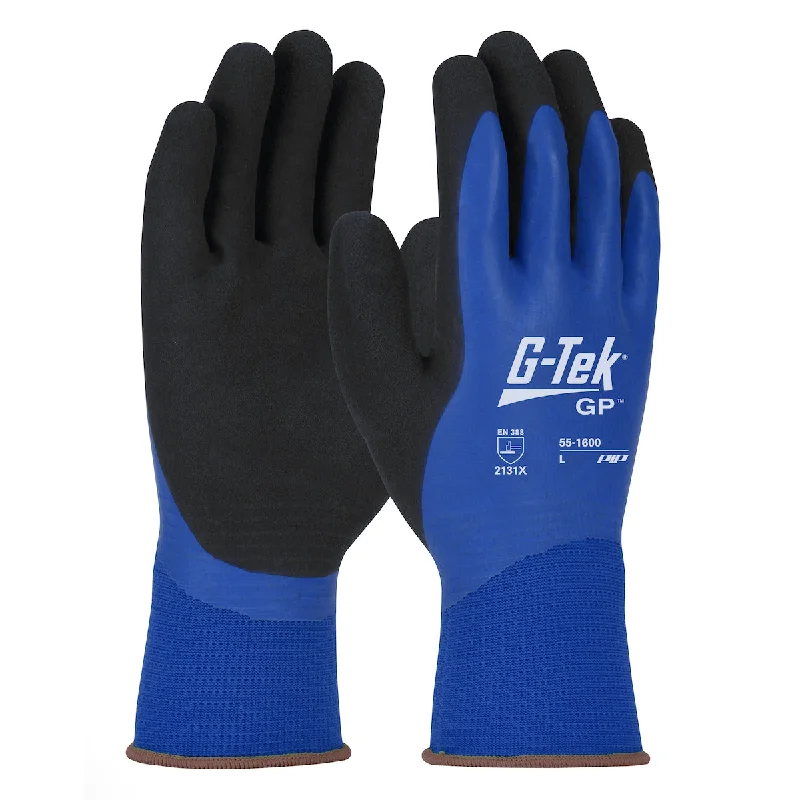 PIP 55-1600 G-Tek GP Waterproof Seamless Knit Nylon Gloves - Double Dipped Latex Coated Grip (12 Pairs)