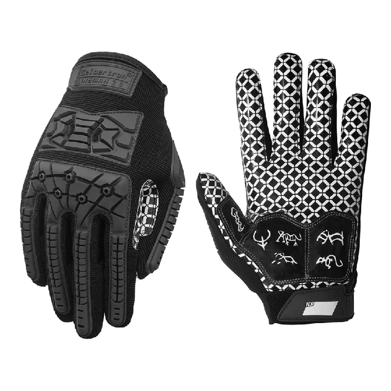 Seibertron Adult Full Finger Lineman 2.0 Padded Palm Football Receiver Gloves, Flexible TPR Impact Protection Back of Hand Glove