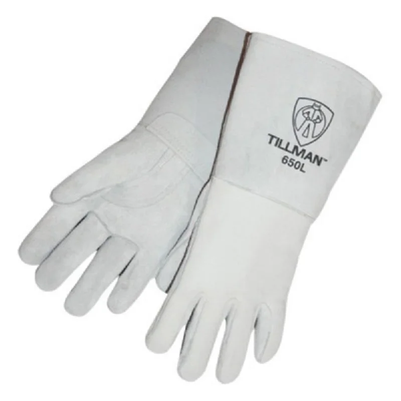 Tillman Large 14" Gray Top Grain Cowhide Cotton/Foam Lined Premium Grade Stick Welders Gloves With Reinforced Straight Thumb, Stiff Cowhide Cuff, Welted Finger And Kevlar Lock Stitching