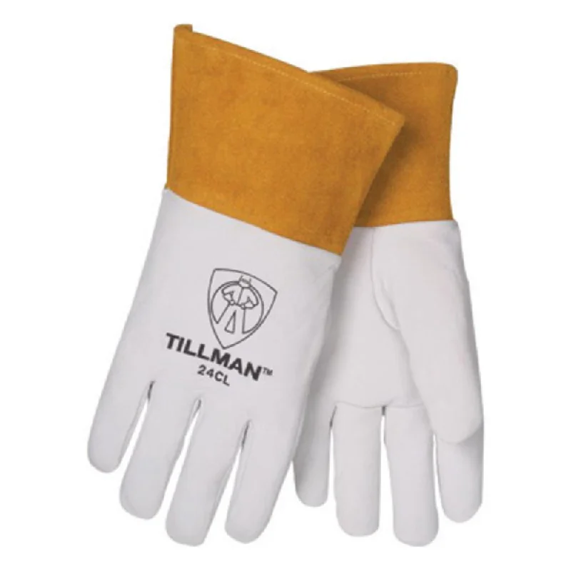 Tillman Large Pearl Split Deerskin Unlined Premium Grade TIG Welders Gloves With Straight Thumb, 4" Cuff And Kevlar Lock Stitching