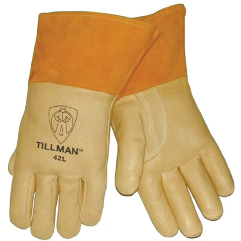 Tillman Medium Brown Top Grain Pigskin Cotton/Foam Lined Premium Grade MIG Welders Gloves With Straight Thumb, 4" Cuff And Kevlar Lock Stitching