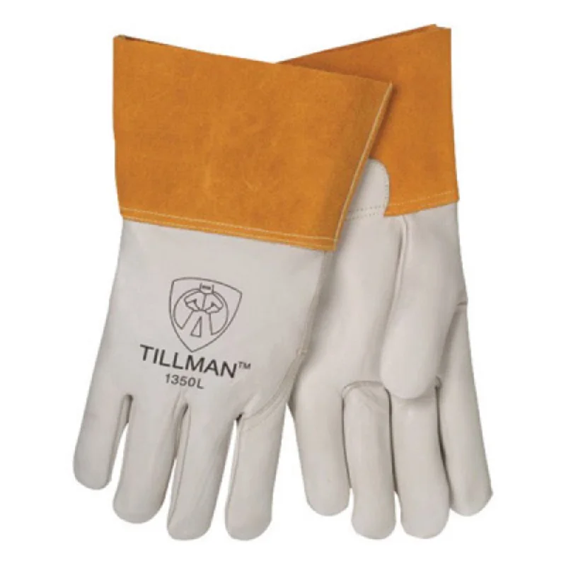 Tillman Small Pearl Top Grain Cowhide Unlined Standard Grade MIG Welders Gloves With Wing Thumb, 4" Cuff, Seamless Forefinger And Kevlar Lock Stitching