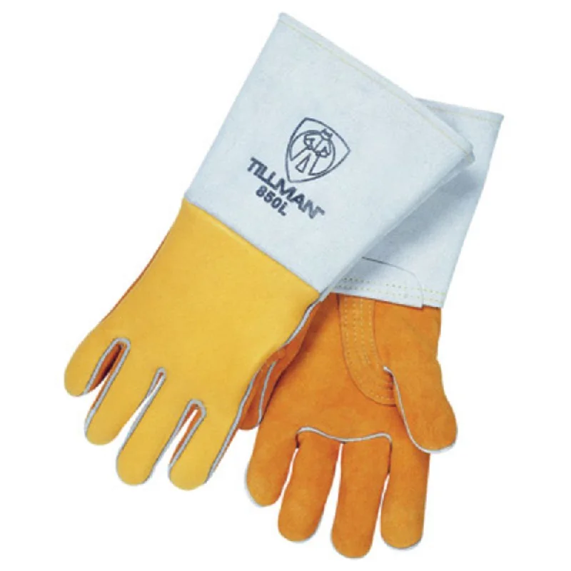 Tillman X-Large 14" Gold Top Grain Elkskin Cotton/Foam Lined Super Premium Grade Stick Welders Gloves With Reinforced Straight Thumb, Stiff Cowhide Cuff, Welted Finger, Kevlar