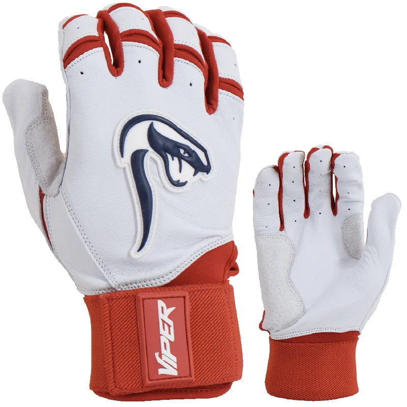 Grindstone Long Cuff Batting Glove - White/Red/Navy