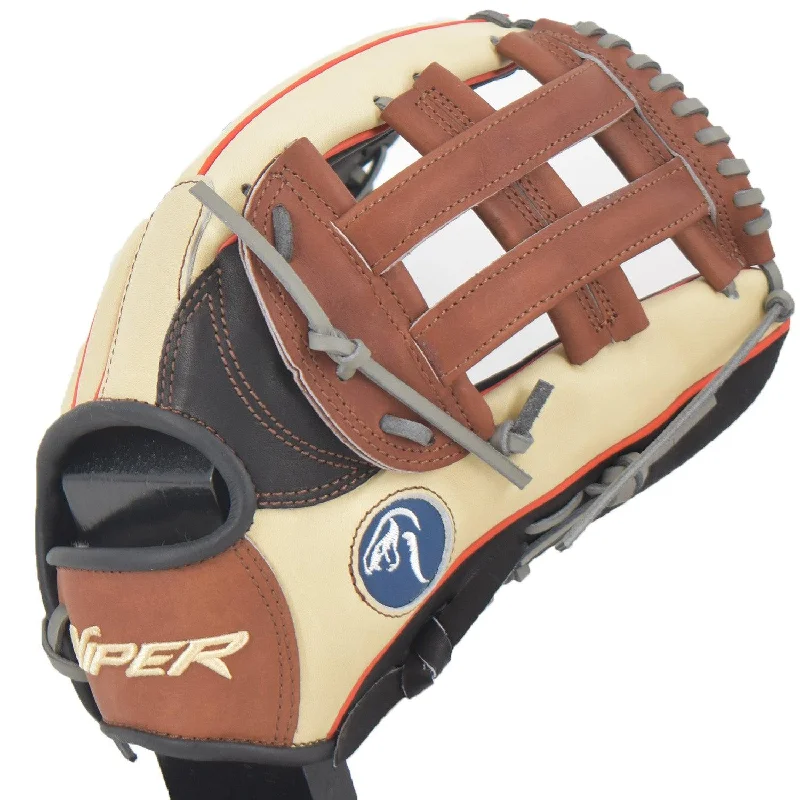 Viper Japanese Kip Leather Slowpitch Softball Fielding Glove  Carmel Black Tan