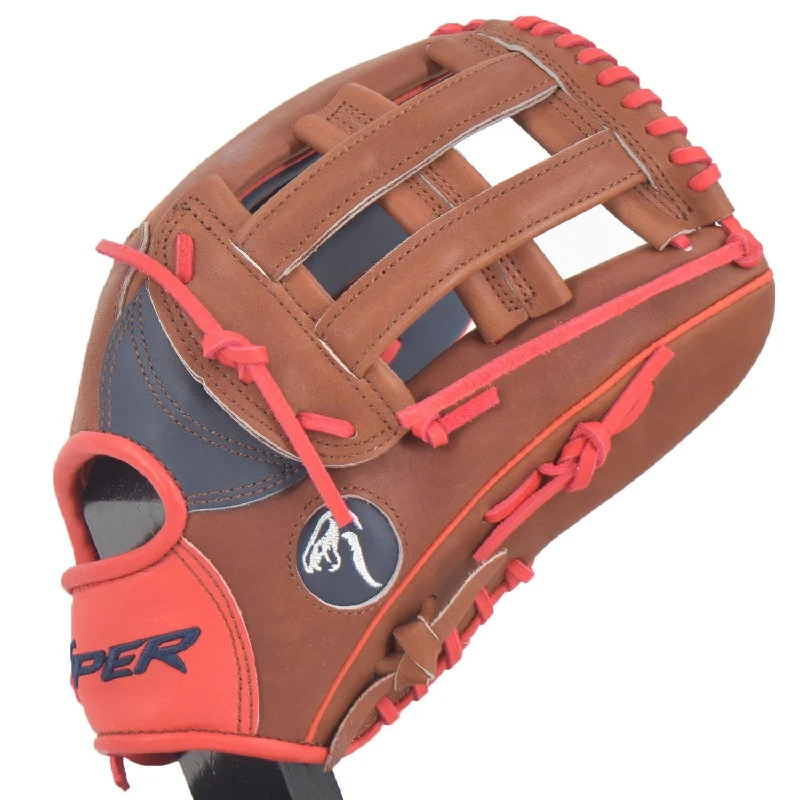 Viper Japanese Kip Leather Slowpitch Softball Fielding Glove  Carmel/Navy/Red