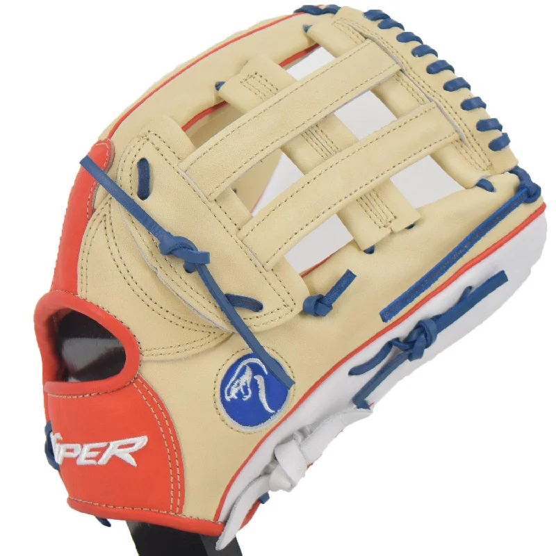 Viper Japanese Kip Leather Slowpitch Softball Fielding Glove  Tan Red Blue White