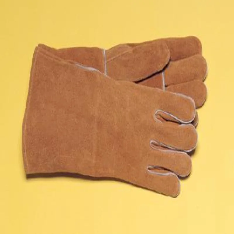 Radnor Large Bourbon Brown 14" Select Shoulder Split Cowhide Cotton Lined Welders Gloves With Reinforced, Straight Thumb