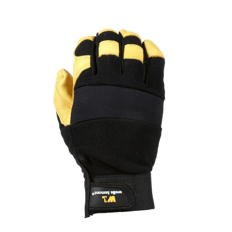 Wells Lamont Men's Deerskin Leather Palm Hybrid Stretch Spandex Work Gloves